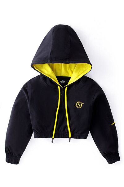 Ollington St. Ollington St. 100% Cotton Knit Full Sleeve Hooded Top & Culottes Set Butterfly Print -Black & Yellow