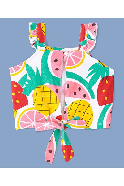 Ollington St. Ollington St. 100% Cotton Sleeveless Fruity Printed Top & Shorts Set with Self Fabric Belt - Pink