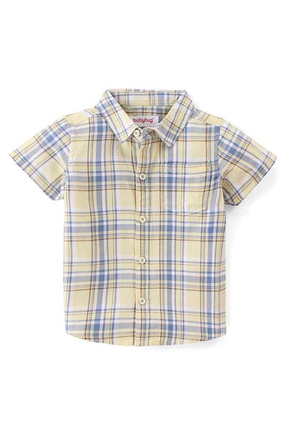 Babyhug Babyhug 100% Cotton Woven Half Sleeves Checked Shirt & Shorts - Yellow & Blue