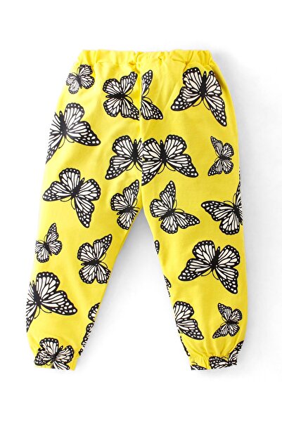 Ollington St. Ollington St. 100% Cotton Knit Full Sleeve Hooded Top & Culottes Set Butterfly Print -Black & Yellow