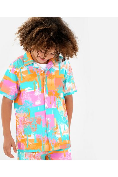 Primo Gino Primo Gino 100% Viscose Half Sleeve Resort Collar Photographic  Shirt & ShortsCo-ord Set-Multi Color