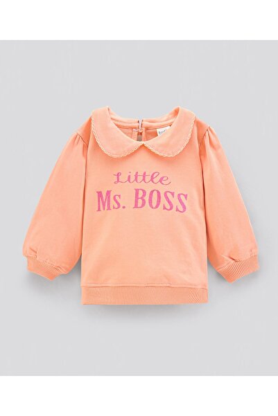 Bonfino Bonfino Cotton Knit Full Sleeves Sweatshirt With Peter Pan Collar & Foil Print - Pink