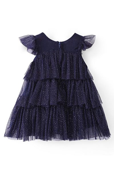 Babyhug Babyhug Woven Sleeveless Party Frock All Over Foil Print Solid Colour - Navy Blue