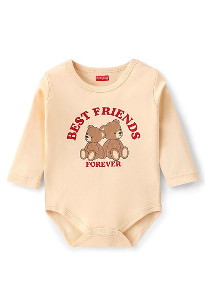 Babyhug طقم ملابس نوم بيبي هاج محبوك بأكمام طويلة وطبعة دب - بيج