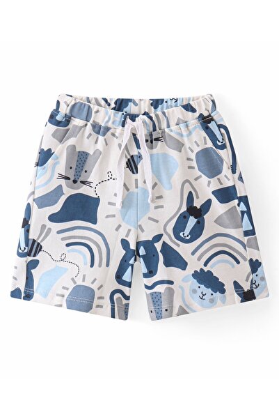 Bonfino Bonfino 3-Pack Animal Print Elastic Waist Cotton Shorts - Blue & White
