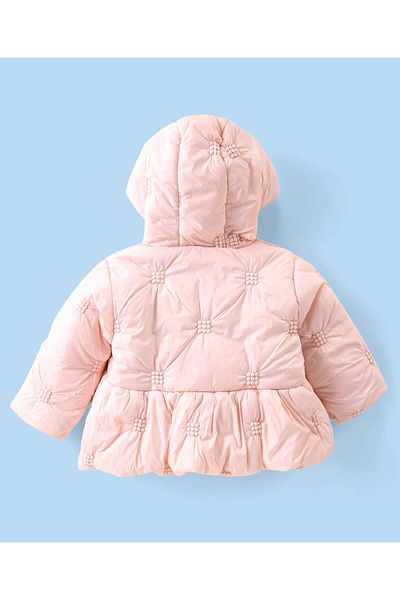 Babyhug Babyhug Cotton Knit Full Sleeves Padded Hooded Jacket with Solid Colour - Pink