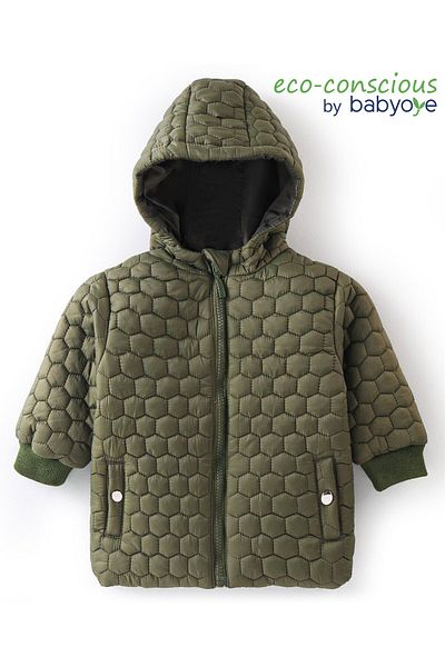 Babyoye Babyoye Full Sleeves Textured Hooded Jacket - Green