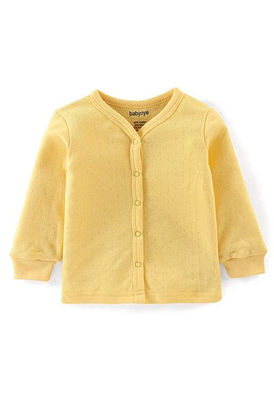 Babyoye Babyoye Pointail Soild Full Sleeves Cotton Knit Thermal Inner Wear Set - Yellow