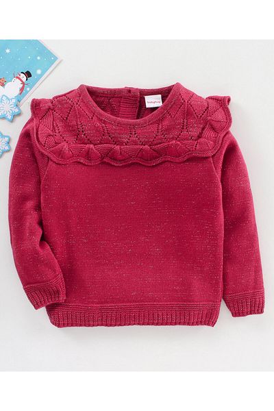 Babyhug Fırfır Detailı Uzun Kollu Kazak Düz-Fuşya