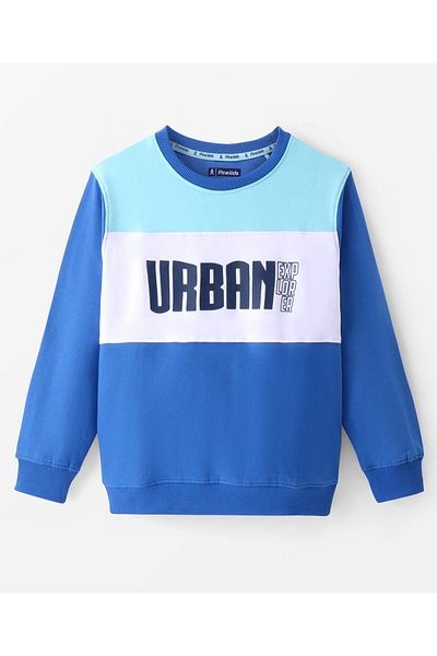 Pine kids Pine Kids Cotton Knit Full Sleeves Cut & Sew Sweatshirt With Text Design - Turquoise