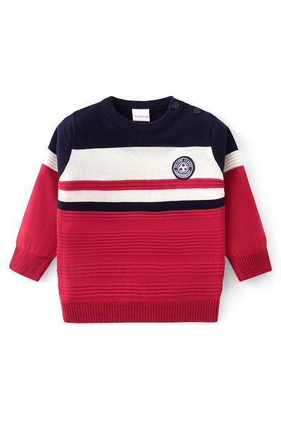Babyhug Babyhug Knit Full Sleeves Sweater Set with Strips Design - Red