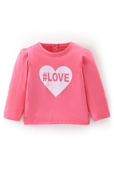 Babyhug Babyhug 100% Cotton Knit Full Sleeves T-Shirt With Text Graphics - Pink