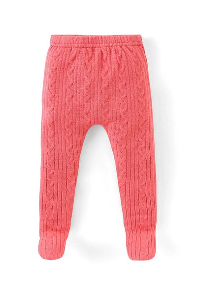 Babyhug Babyhug Acrylic Knit Footed Woolen Pant with Cable Knit Design - Pink