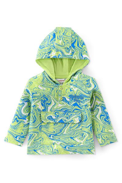 Babyhug Babyhug 100% Cotton Terry Knit Full Sleeve Tie Dyed Hooded T-Shirt & Lounge Pant Text -Green