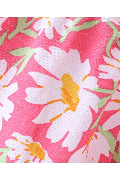 Babyhug Babyhug Cotton Knit Half Sleeves Floral Printed Frock With Floral Corsage - Pink