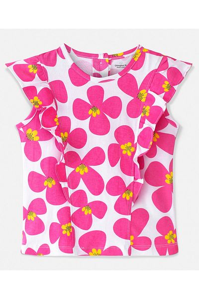 Ollington St. Ollington St. All Over Floral Printed Ruffled Top & Solid Shorts Set - Pink & White