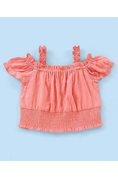 Babyhug Babyhug Rayon Half Sleeves Top With With Smocking & Frill Detailing - Peach