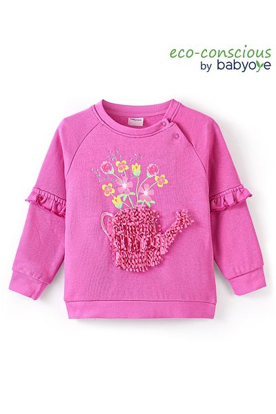 Babyoye Babyoye Eco Conscious 100% Cotton Knit Floral Print Full Sleeves Sweat Shirts - Pink