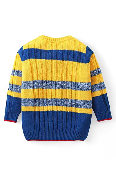 Babyhug Babyhug Knitted Full Sleeves Sweater with Stripes Design - Yellow & Blue