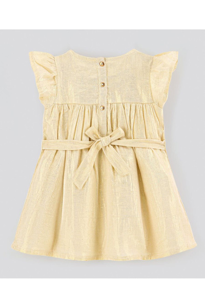 Bonfino Bonfino Short Sleeves Party Wear Frock Solid - Golden