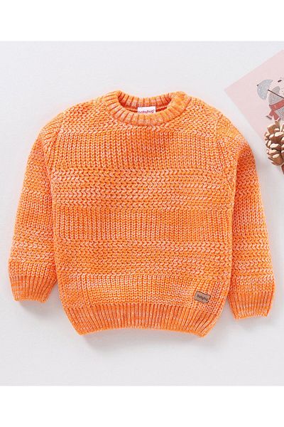 Babyhug Babyhug Acrylic Cable Knit Full Sleeves Pullover Solid Sweater - Orange