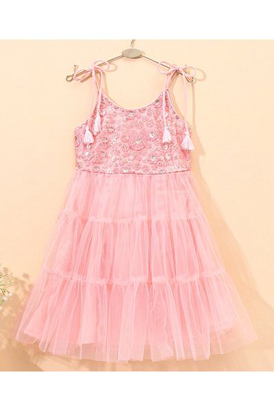 Babyhug Babyhug Singlet Embroidered Ethnic Dress with Sequins Detailing - Pink