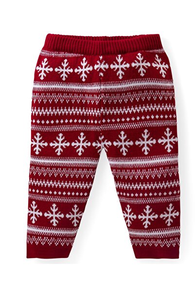 Babyhug Babyhug Knitted Full Sleeves Pullover Sweater & Pant Set with Snowflake Design - Red