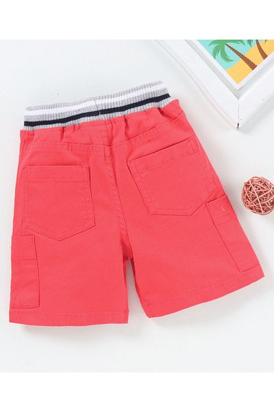 Babyhug Babyhug Shorts With Drawstring Football Patch - Red