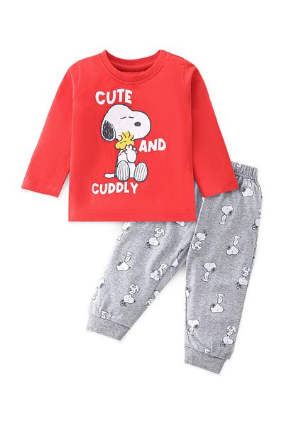 Babyhug Babyhug Single Jersey Full Sleeves Night Suit Snoopy Printed - Red