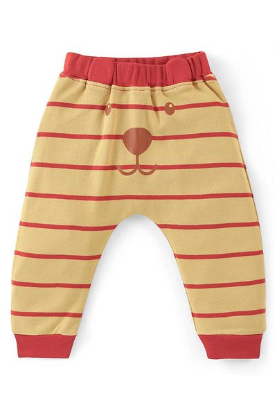 Babyoye Babyoye 100% Cotton Eco Jiva Finish Striped & Bear Printed Full Length Diaper Pant Pack of 2-Brown