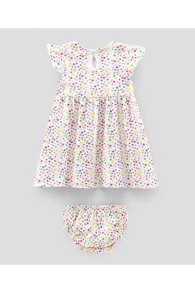 Bonfino Bonfino Cap Sleeves Frock With Bloomer Dot Print - White