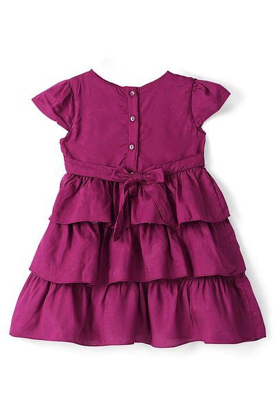 Babyhug Babyhug Rayon Woven Half Sleeves Fluttered Frock with Floral Embroidered - Wine
