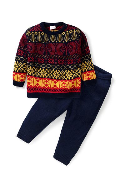 Babyhug طقم سويت شيرت وبنطلون بأكمام كاملة من Babyhug Knit - متعدد الألوان