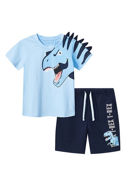 SAPS SAPS Dino T-Rex Graphic T-Shirt & Shorts Set - Light Blue & Navy