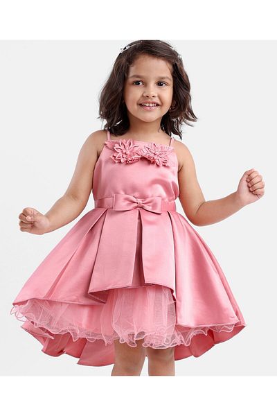 Babyhug Babyhug Sleeveless Satin Party Frock With Flower Corsage - Dusty Pink