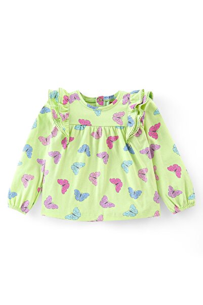 Babyhug بلوزة Babyhug 100% قطن محبوك بأكمام طويلة مع طبعة فراشات وتفاصيل كشكش...