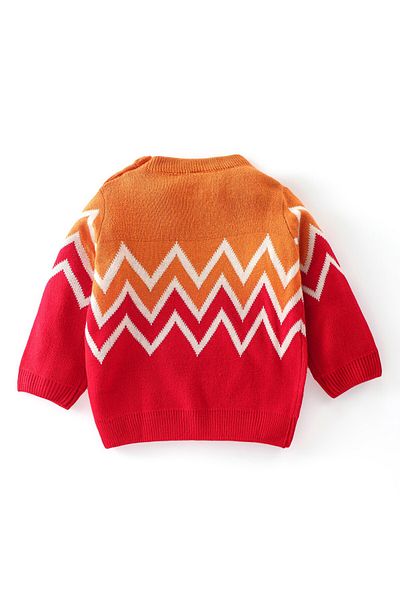 Babyhug Babyhug 100% Acrylic Full Sleeves Pullover Sweaters - Orange & Red