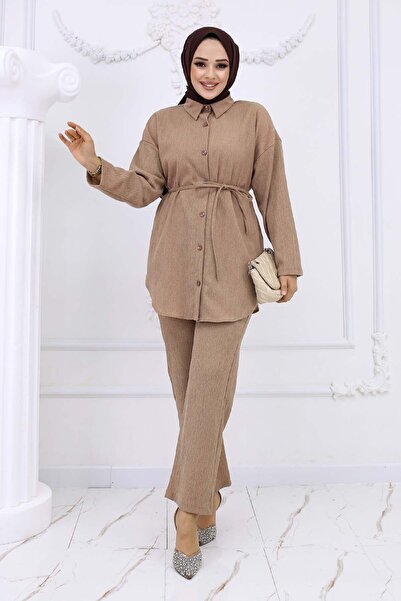 benguen Beige Double Suit - Belted Waist and Wrapped 2193