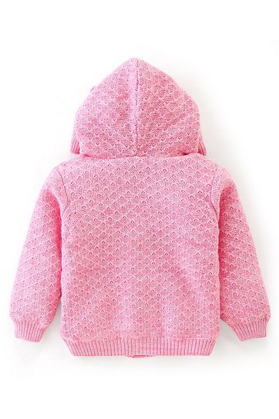 Babyhug Babyhug Full Sleeves Hooded Sweater Cable Knit Design With Sequin Bow Detailing- Pink
