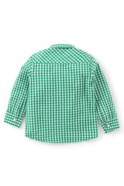 Babyhug Babyhug Full Sleeves Checekered Shirt and Denim Jeans With Text Applique - Green & Blue