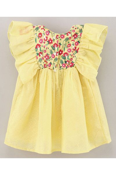 Babyhug Babyhug Half Sleeves 100% Cotton Floral Printed Frock with Lining - Yellow