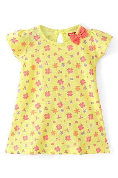 Babyhug Babyhug 100% Cotton Half Sleeves Frocks With Floral Print Pack Of 2 - Red & Yellow