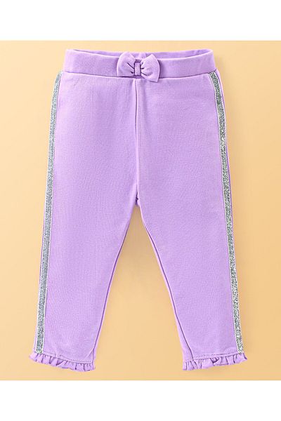 Babyoye Babyoye Eco Conscious 100% Cotton Solid Full Length Pajamas Bow Applique Pack of 2-Cream & Purple
