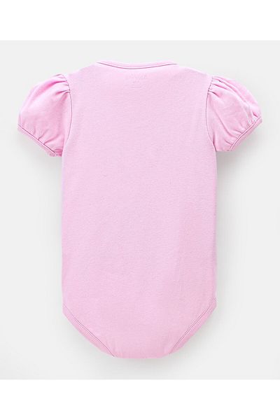 Bonfino Bonfino 100% Cotton Half Sleeves Onesies Solid Color with Bow Applique  - Pink