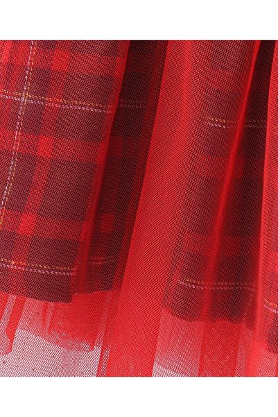 Babyhug Babyhug 100% Cotton Knit Full Sleeves Frock With Knit Yoke & Mesh Detailing Yarndyed Checks - Red