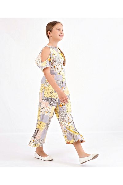 Primo Gino Primo Gino Viscose Woven Off Shoulder Jumpsuit Floral Collage Print - Multicolour
