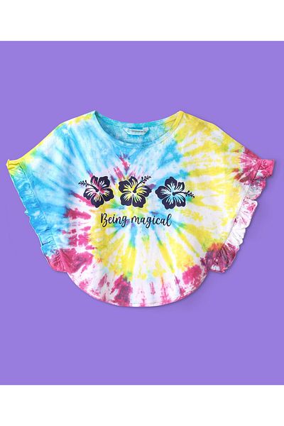 Ollington St. Ollington St. 100% Cotton Half Sleeves Tie & Die Top & Shorts Set Floral Print - Multicolour