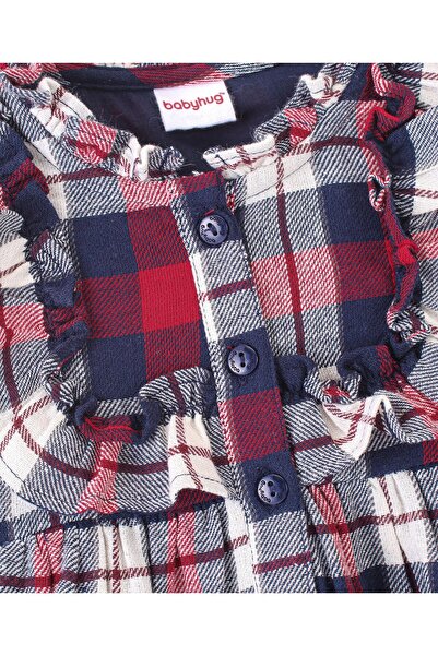 Babyhug Babyhug Yarn Dyed Checks Full Sleeves Dress With Frill Detailing - Red