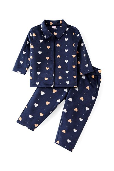 Babyhug Babyhug Hearts Printed Winter Wear Co/ord Set - Navy