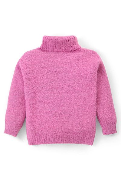 Babyhug Babyhug Knit Full Sleeves Solid Colour Turtleneck Sweater with Star Applique - Pink